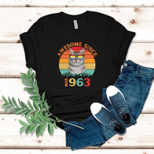 60th Birthday Shirt, 1963 Retro Cool Cat Shirt, Awesome Since 1963 Shirt, 60th Birthday Gift For Women