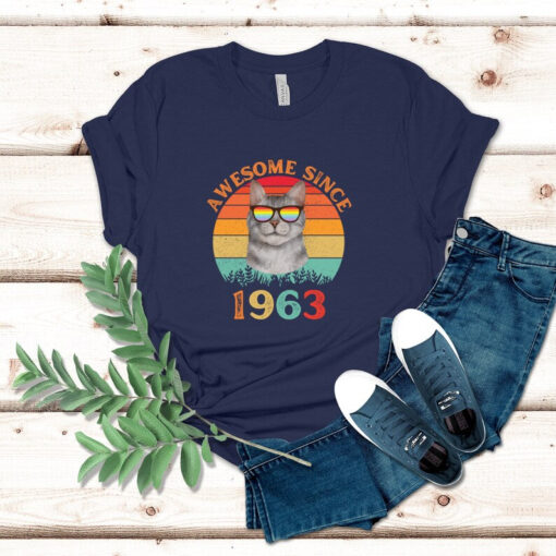 60th Birthday Shirt, 1963 Retro Cool Cat Shirt, Awesome Since 1963 Shirt, 60th Birthday Gift For Women