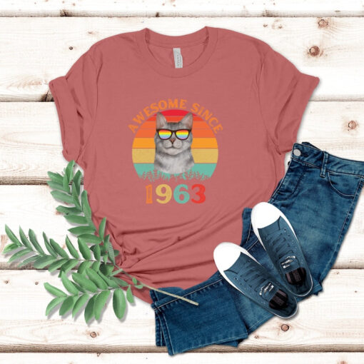 60th Birthday Shirt, 1963 Retro Cool Cat Shirt, Awesome Since 1963 Shirt, 60th Birthday Gift For Women