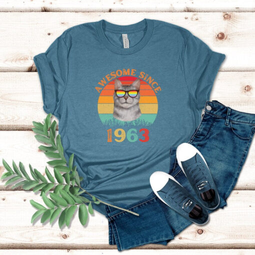 60th Birthday Shirt, 1963 Retro Cool Cat Shirt, Awesome Since 1963 Shirt, 60th Birthday Gift For Women