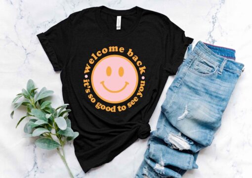 Welcome Back Shirt, Teacher Shirt, Back To School Tee, Smiley Face Tee