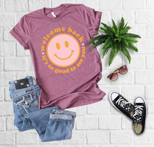 Welcome Back Shirt, Teacher Shirt, Back To School Tee, Smiley Face Tee