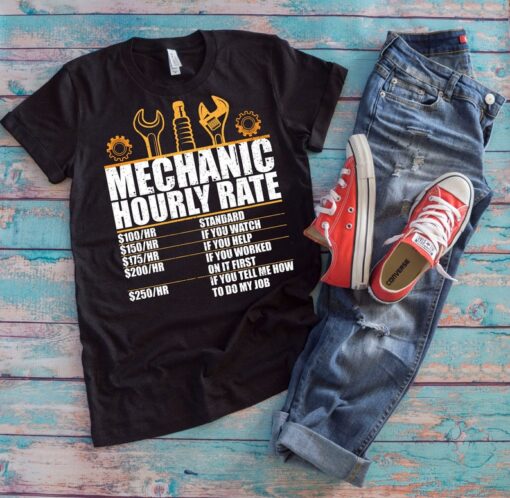 Car Mechanic Shirt | Mechanic Hourly Rate | Funny Mechanic Pricing List Gift