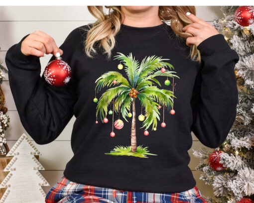 Christmas Palm Tree Sweatshirt Beach Aloha Christmas Tee