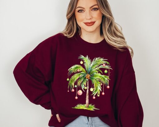 Christmas Palm Tree Sweatshirt Beach Aloha Christmas Tee