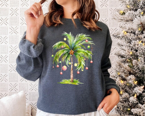 Christmas Palm Tree Sweatshirt Beach Aloha Christmas Tee