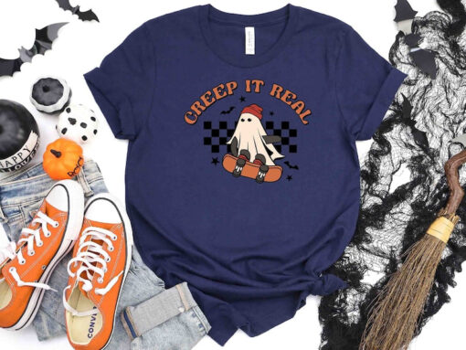 Creep It Real Halloween Sweatshirt, Funny Womens Halloween Ghost T-shirt, Halloween Crewneck, Women Graphic Tee