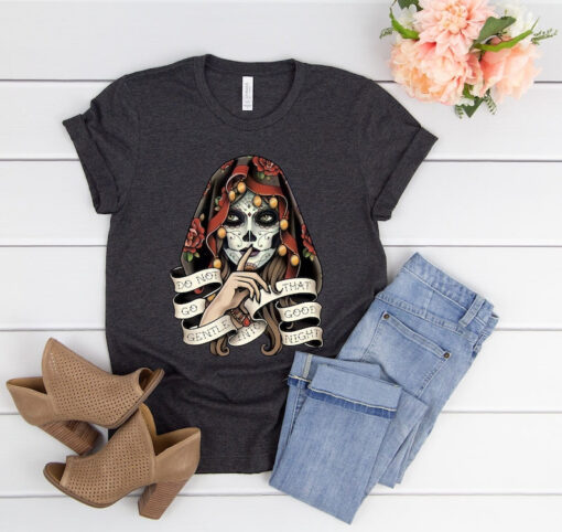 Day of the Dead, Catrina shirt, Sugar skull shirt, Flower skull shirt