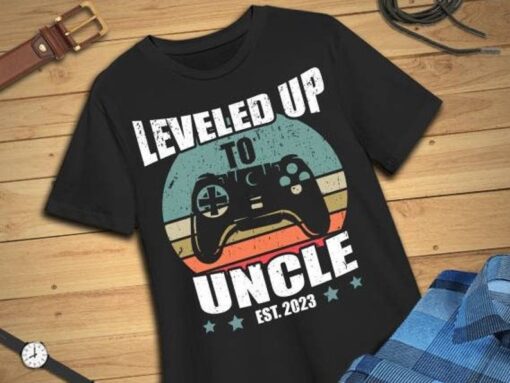 Vintage New Uncle 2023 Shirt Promoted To Uncle Funny Leveled Up To Uncle Est. 2023 Men T-Shirt