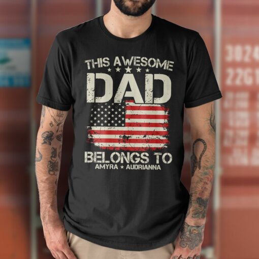 Father's day Shirt, Tshirt Gift for Dad, Personalized Gift for Him Dad Men, This Awesome Grandpa Belongs To Shirt