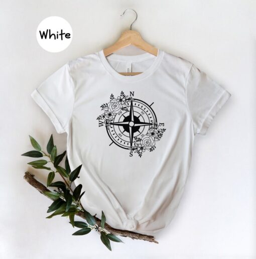 Floral Compass Shirt, Camping T-Shirt, Family Camping Tee, Hiking Shirt