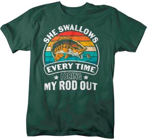 She Swallows Angler Fisherman Rod Catch Fish Humor T-Shirt