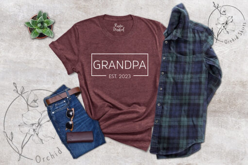 Grandpa 2023 Est T-shirt, Baby Announcement Shirt, Gift Tee For Grandpa, Funny Apparel For Grandpa