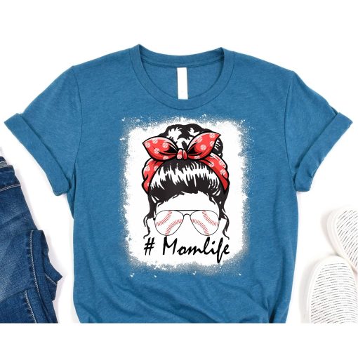 Mom Life Softball Baseball Mothers Day Messy Bun T-Shirt,Messy Bun Custom Shirts, Custom Mom Life Shirt, Softball Life