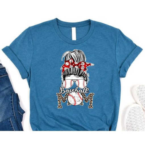 Cute Mom Women Life Baseball Softball Messy Bun Mother's Day T-Shirt, Mother’s Day Shirt, Minnie Mother's Day Shirt