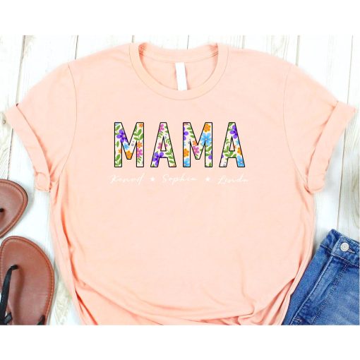 Mama Floral Shirt, Personalized Mom Shirt With Kids Names, Gift For Mom, Mother's Day Shirt, Custom Kid's Names Mom Shirt, Retro Mama Shirt