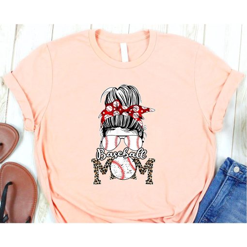 Cute Mom Women Life Baseball Softball Messy Bun Mother's Day T-Shirt, Mother’s Day Shirt, Minnie Mother's Day Shirt