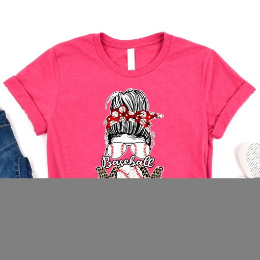 Cute Mom Women Life Baseball Softball Messy Bun Mother's Day T-Shirt, Mother’s Day Shirt, Minnie Mother's Day Shirt