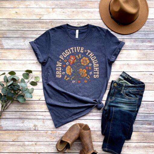 Grow Positive Thoughts Tee, Floral T-shirt, Bohemian Style Shirt, Butterfly Shirt, Trending Right Now