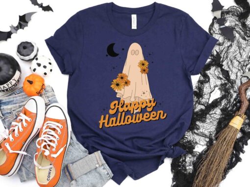 Happy Halloween, Cute Ghost, Spooky Season, Fall Holidays, Retro Shirt, Unisex Heavy Cotton Graphic Tee, Funny Shirt