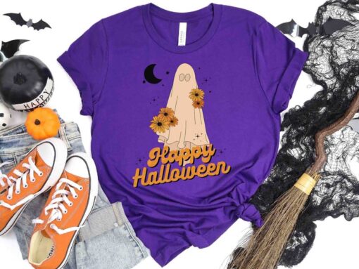 Happy Halloween, Cute Ghost, Spooky Season, Fall Holidays, Retro Shirt, Unisex Heavy Cotton Graphic Tee, Funny Shirt