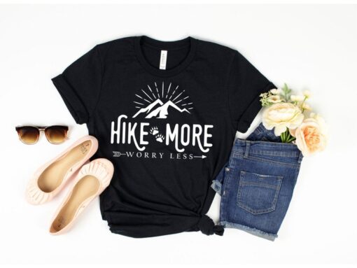 Hiking Shirt, Hike More Worry Less Ladies' Unisex T-shirt, Adventure Camping Shirt, Outdoors