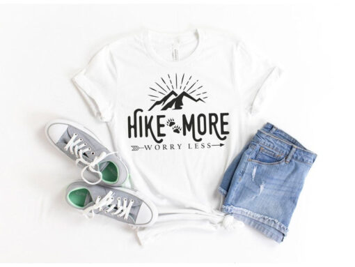 Hiking Shirt, Hike More Worry Less Ladies' Unisex T-shirt, Adventure Camping Shirt, Outdoors