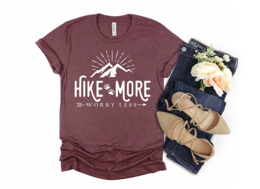 Hiking Shirt, Hike More Worry Less Ladies' Unisex T-shirt, Adventure Camping Shirt, Outdoors