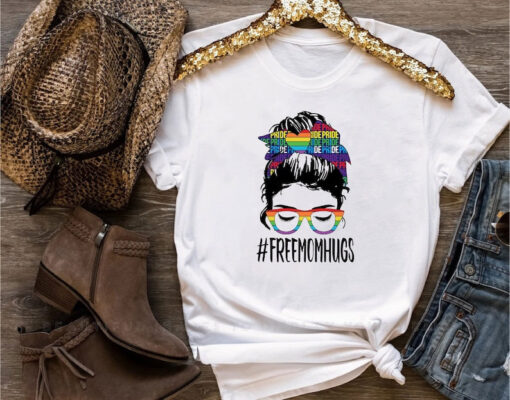 LGBTQ Ally Shirt, Free Mom Hugs Shirt, LGBTQ Gay Pride Flag Ally Supportive Caring Moms Shirt