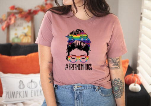 LGBTQ Ally Shirt, Free Mom Hugs Shirt, LGBTQ Gay Pride Flag Ally Supportive Caring Moms Shirt