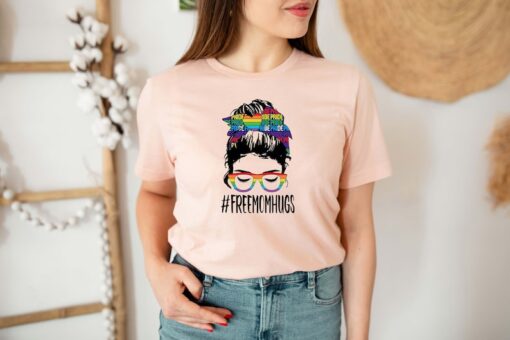 LGBTQ Ally Shirt, Free Mom Hugs Shirt, LGBTQ Gay Pride Flag Ally Supportive Caring Moms Shirt