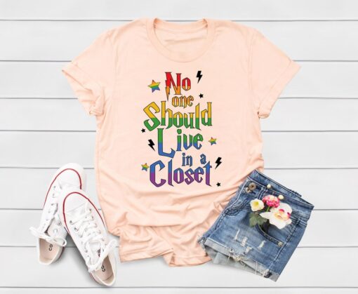 LGBTQ Ally Shirt, No One Should Live In A Closet Shirt,Gay Pride Rainbow TShirt,Pride Month Gift