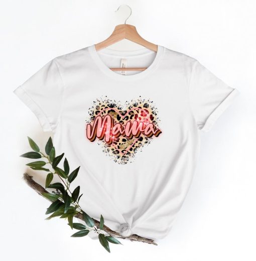 Leopard Mama Heart Shirt, Mom Leopard Shirt, Gift for Mom T-Shirt