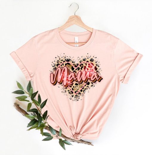 Leopard Mama Heart Shirt, Mom Leopard Shirt, Gift for Mom T-Shirt