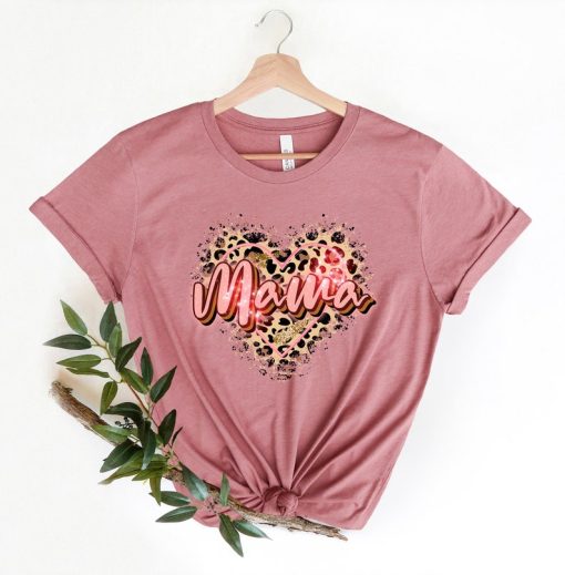 Leopard Mama Heart Shirt, Mom Leopard Shirt, Gift for Mom T-Shirt