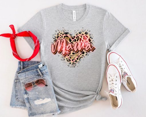 Leopard Mama Heart Shirt, Mom Leopard Shirt, Gift for Mom T-Shirt