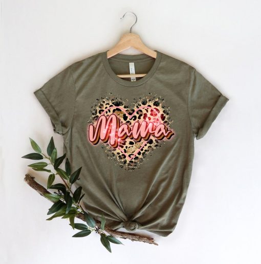 Leopard Mama Heart Shirt, Mom Leopard Shirt, Gift for Mom T-Shirt