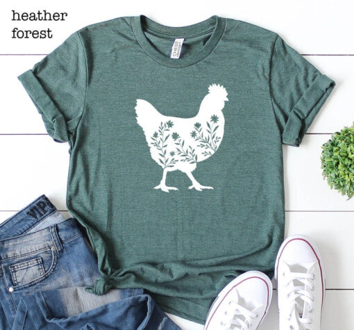 Livestock Floral Chicken Shirt, Chicken T-Shirt, Farm Shirt, Farm Tees, Hen Shirt, Womens Fall Shirt