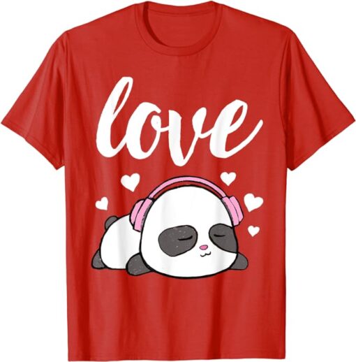 Love Valentines Day Cute Kawaii Panda Hearts Womens Girls T-Shirt