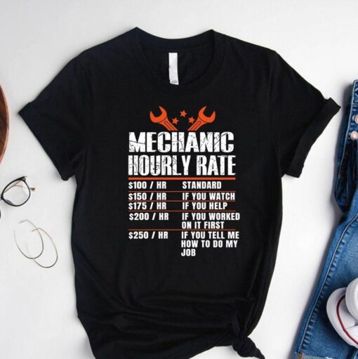 Mechanic Dad Shirt, Hourly Rate Mechanic Shirt,Funny Mechanic T-Shirt for Men,Car Mechanic Shirt