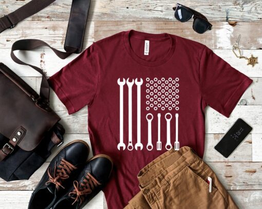 Mechanic Dad Shirt, Mechanic American Flag Unisex Tee - Gift for Mechanic, Car Enthusiast, Automotive Fan