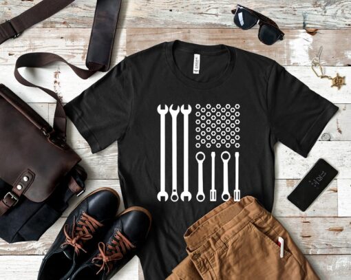 Mechanic Dad Shirt, Mechanic American Flag Unisex Tee - Gift for Mechanic, Car Enthusiast, Automotive Fan