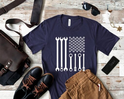 Mechanic Dad Shirt, Mechanic American Flag Unisex Tee - Gift for Mechanic, Car Enthusiast, Automotive Fan