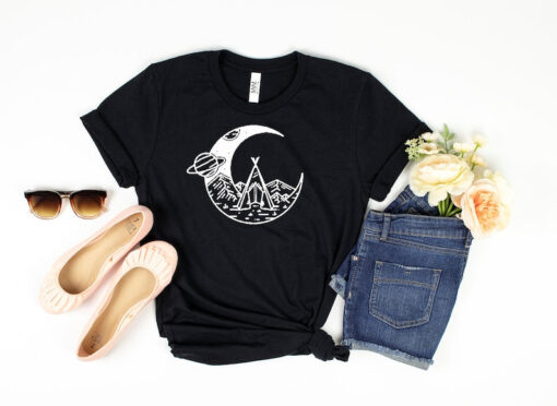 Moon And Camp Shirt, Moonlight Shirt, Travel Shirt, Hiking Shirt