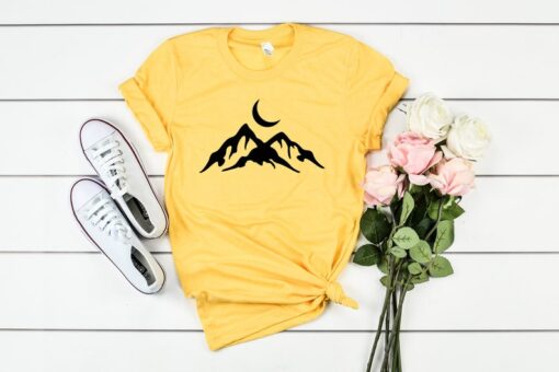 Mountains Tee Shirt , Mountains and Moon Shirt , Moon Mountain Hiking Shirt , Hiking Gifts