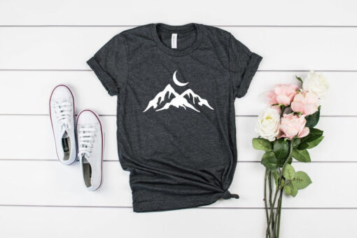 Mountains Tee Shirt , Mountains and Moon Shirt , Moon Mountain Hiking Shirt , Hiking Gifts