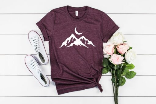 Mountains Tee Shirt , Mountains and Moon Shirt , Moon Mountain Hiking Shirt , Hiking Gifts