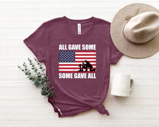 Patriotic American Flag Heart Thank You Memorial Day Veterans All Gave Some Some Gave All T-Shirt