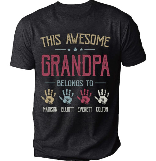 Personalized Grandpa Shirt, Grandpa Shirt For Men, This Awesome Grandpa Belongs To With Kidhands Shirt