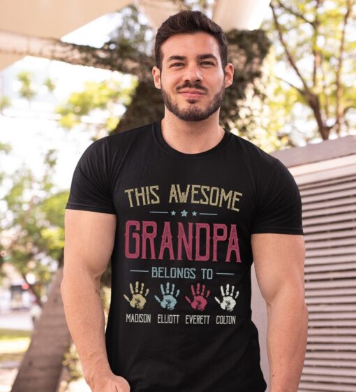 Personalized Grandpa Shirt, Grandpa Shirt For Men, This Awesome Grandpa Belongs To With Kidhands Shirt